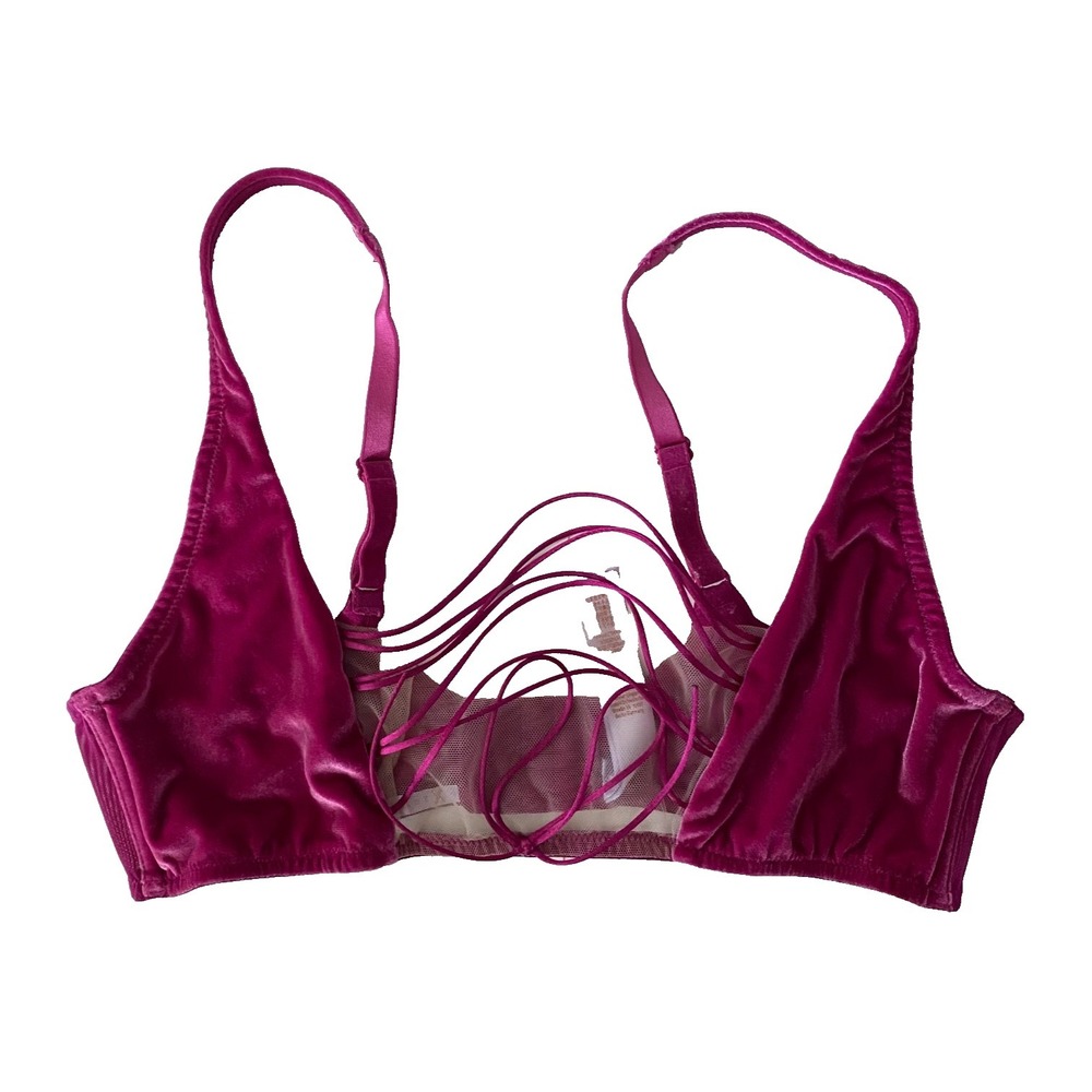 Savage X Fenty Velvet Vixen Lace-Up Bralette Size XL Burgundy - Picture 4 of 9